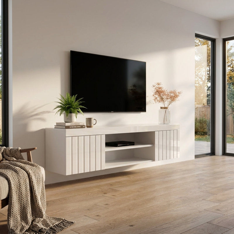 Meuble télé 70,9 po avec finition ultrabrillante, Blanc