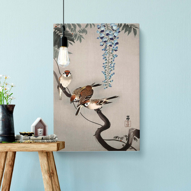 Sparrows At Wisteria by Ohara Koson - Wrapped Canvas, 76cm H x 50cm W x 3cm D