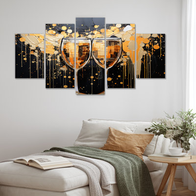 Gold And Black Champagne Essence  Champagne Multipanel Wall Art