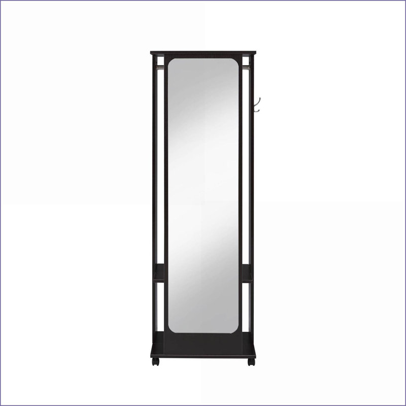 Hall Tree, Modern Espresso with Storage, Mirror &amp; Casters | Espresso | Synthetic Wood