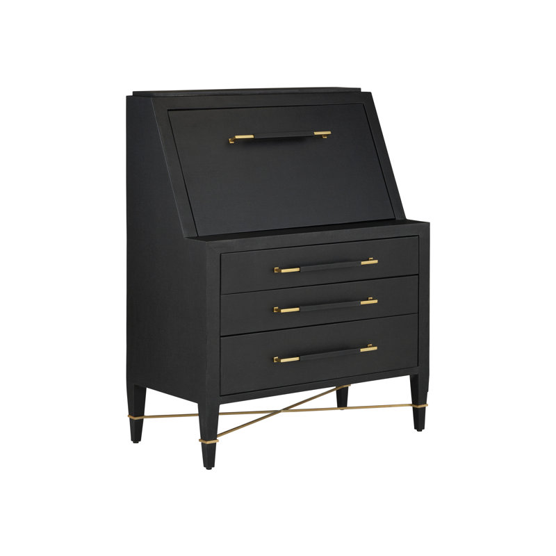 Verona - Three-Drawer Secretary Desk - Black, Natural, Champagne, Silver