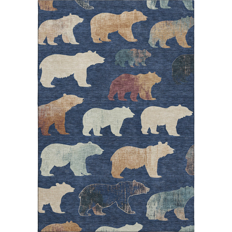 Premium Machine Washable Mayfield AMF2338 Lodge Rug, Navy, 10' x 14'