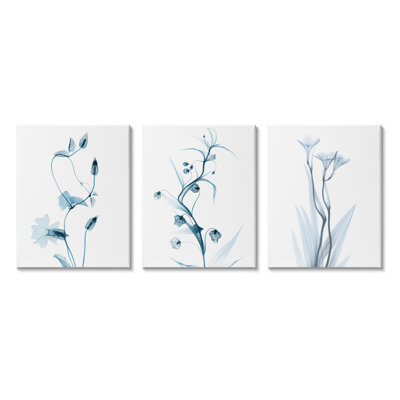 Aesthetic Minimalist Blue Botanical Floral Design par Albert Koetsier - Ensemble de 3 peintures