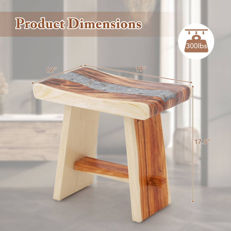 19 Inch Teak Wood Shower Bench With  Epoxy Finish & Curved Seat For Inside Shower
