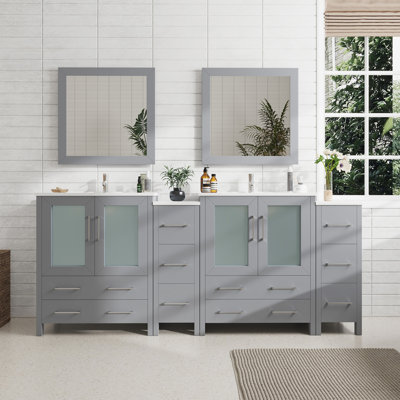 Ensemble de meuble-lavabo double 84 "avec miroir 84"