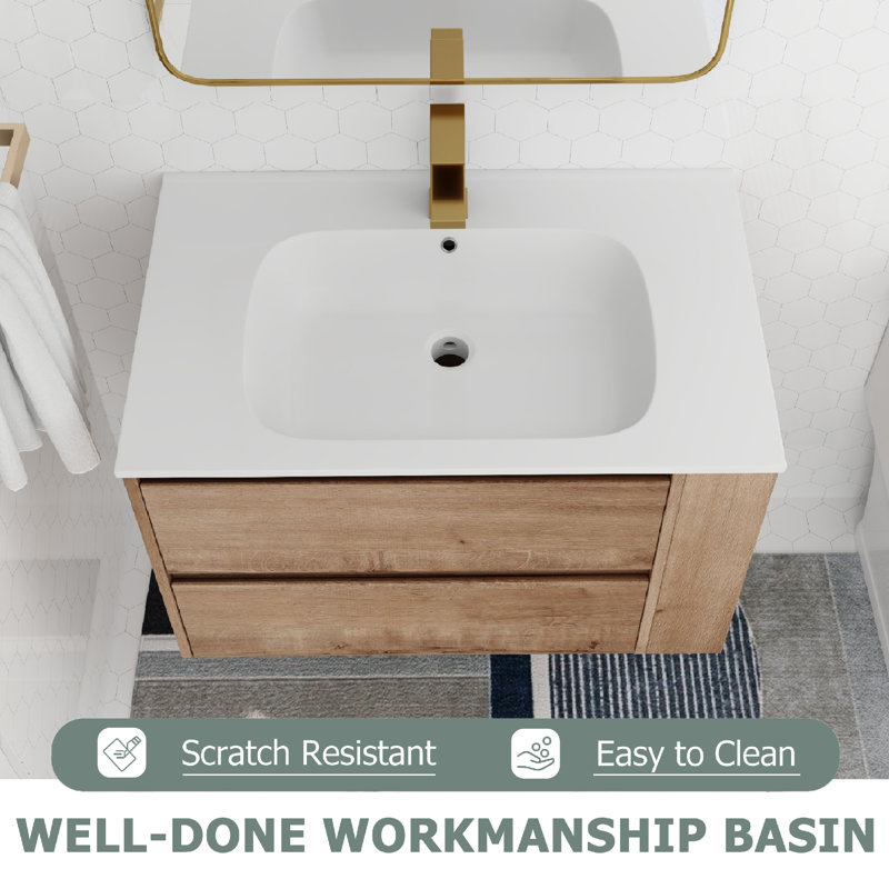 Meuble-lavabo mural 30 po avec lavabo en gel et tablette réglable, Beige