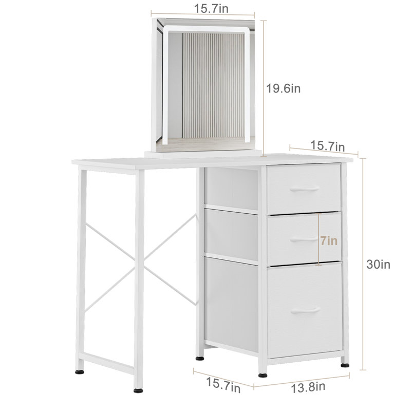 Bureau de coiffeuse Brytin, coiffeuse avec 3 tiroirs, luminosité réglable en 3 modes d'éclairage, Blanc