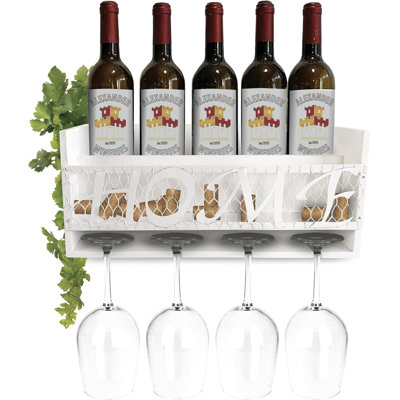 Support à vin mural avec porte-verre et rangement en liège
