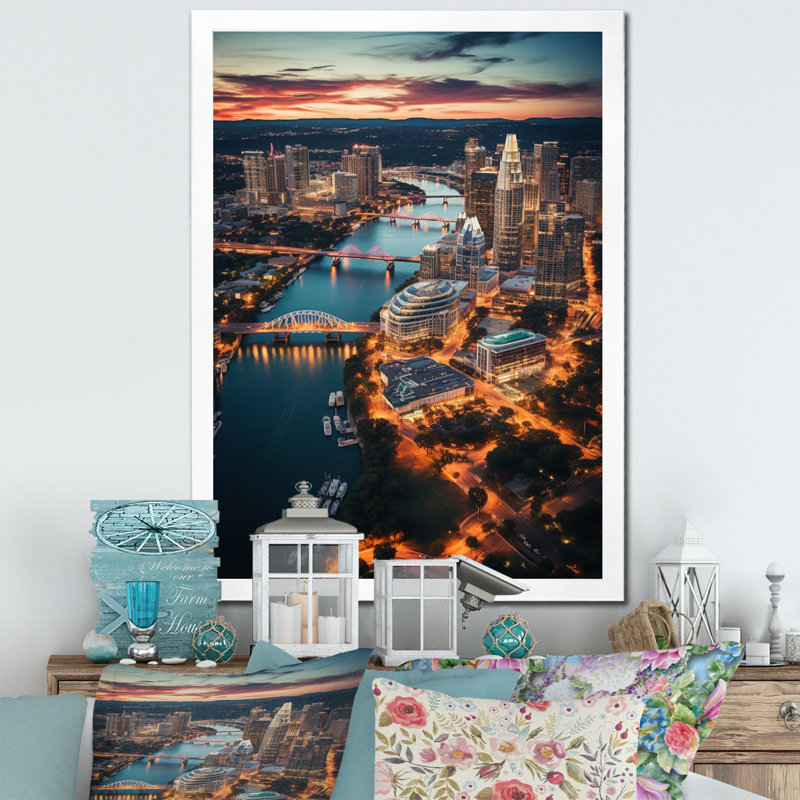 «Austin Beautiful Cityscape Spot I», reproduction sur toile, Cadre simple blanc, H 40 po x l 30 po x P 1,5 po