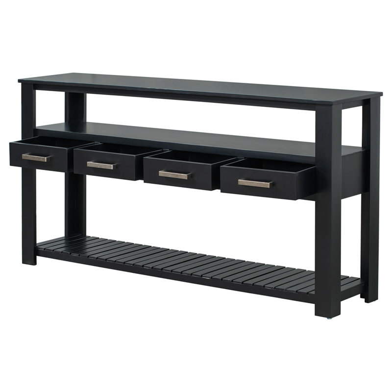 62.2'' Modern Console Table Sofa Table Hallway Table With 4 Drawers and 2 Shelves Wood Console Table, Black
