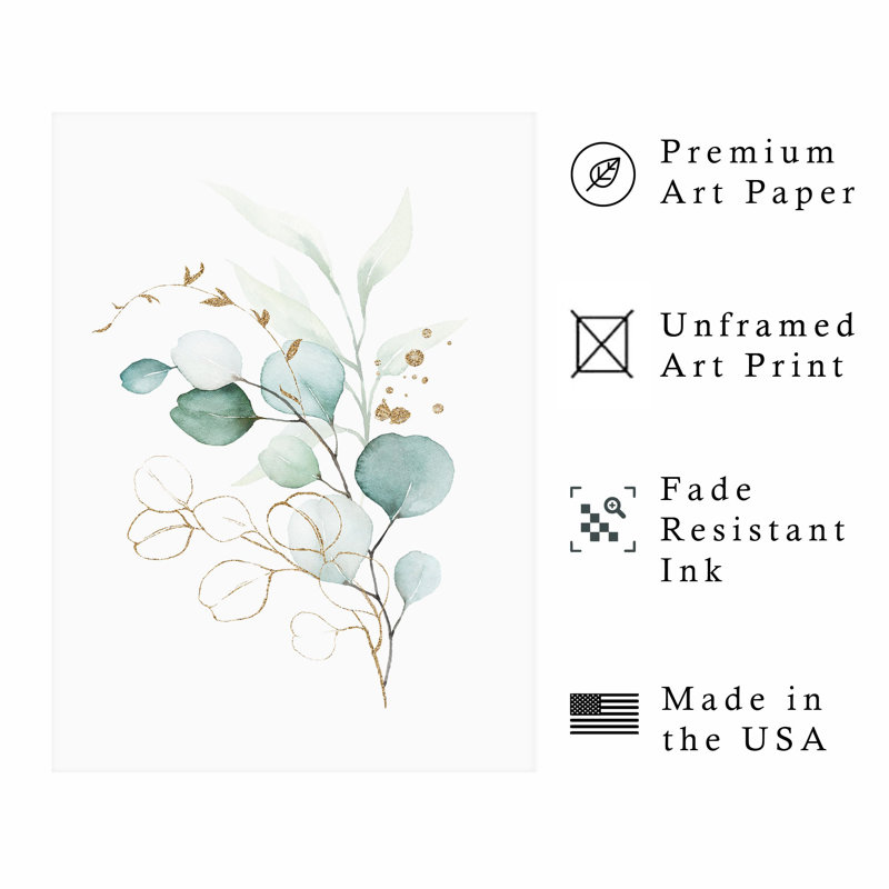 «Botanical Watercolor Leaves III», reproduction d'art moderne sans cadre, H 10 po x l 8 po