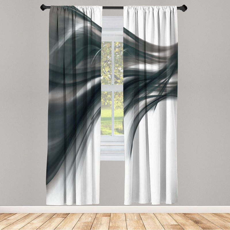 Microfiber Floral Semi-Sheer Rod Pocket Curtain Panels, 28" W x 95" L, Black