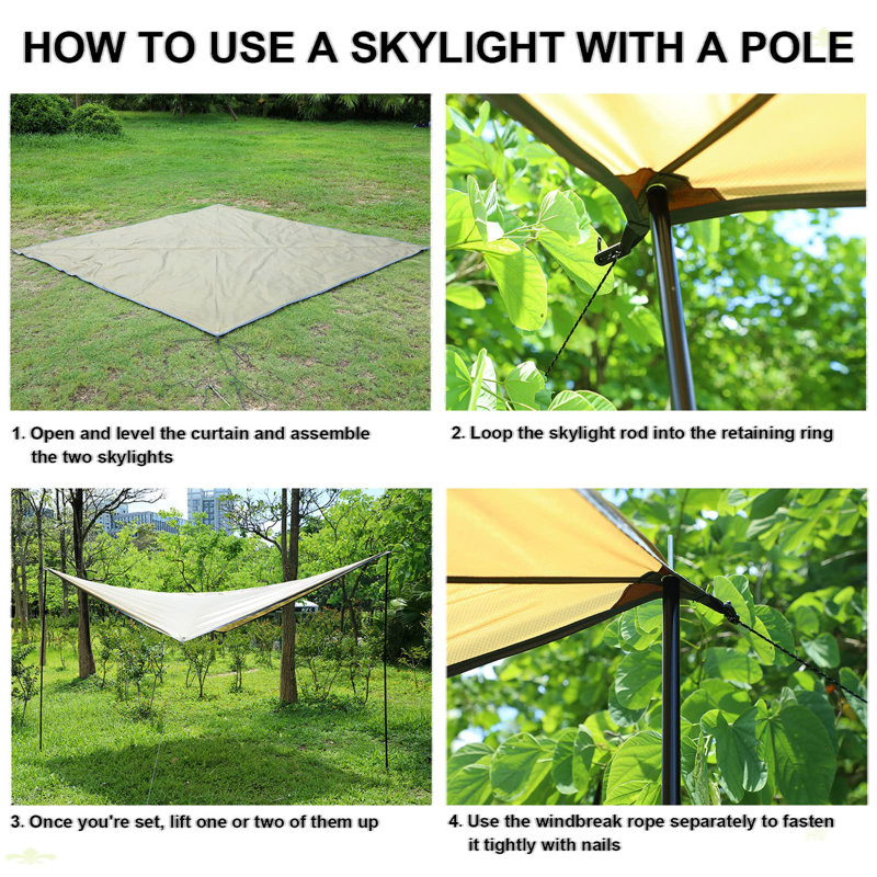 Toile de camping imperméable avec poteaux