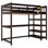 Lit mezzanine simple avec tablettes de rangement et bureau sous le lit, conception robuste et peu encombrante pour les chambres modernes
