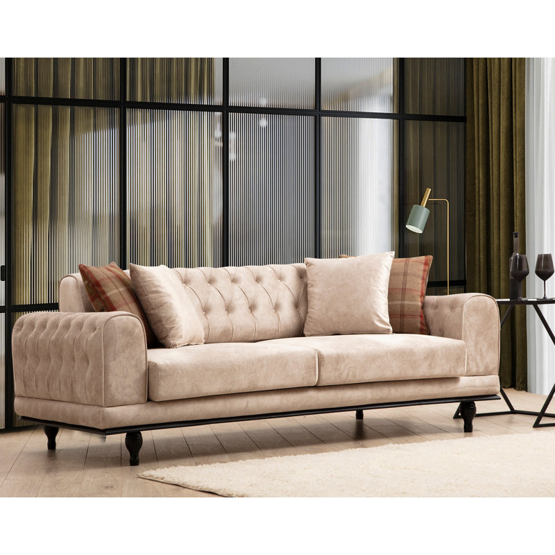 Canapé convertible 86,6 po Ahquan, 100 % polyester beige