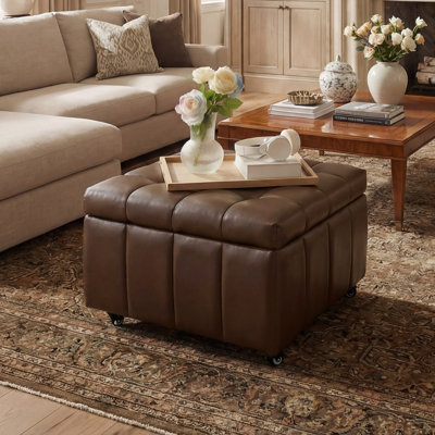 23.5" W Square Faux Leather Ottoman With Storage Puff with Casters