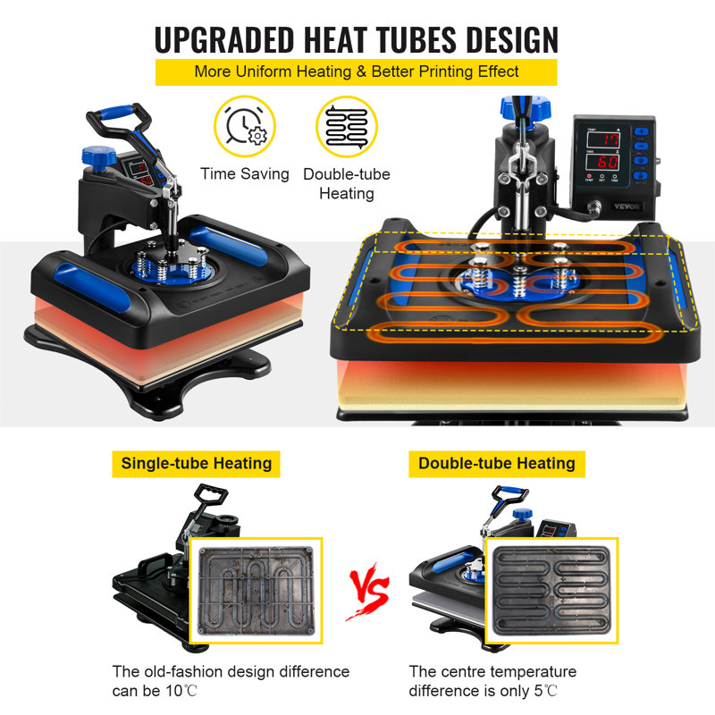 VEVOR Heat Press Machine 12 X 15 Inches Sublimation 5 In 1 360 Swing Away Digital, Black&Blue