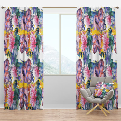 Panneau de rideau simple semi-diaphane avec passe-tringle Mid-Century Botanical V