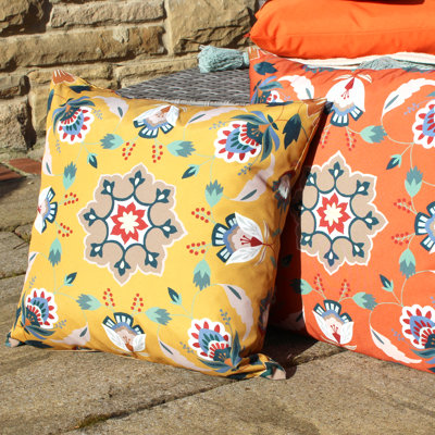 Folk Flora Indoor / Outdoor Floral Square Throw Cushion