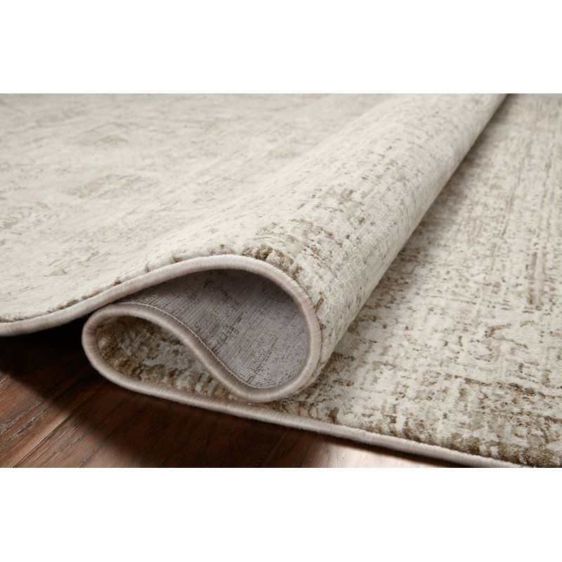 Ivory and Natural Distressed Polyester Runner Rug 2'7" x 8'