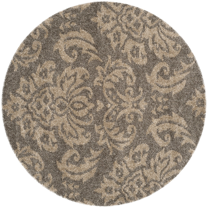Tapis floral fumé / beige Ellyona, Rond 5 pi