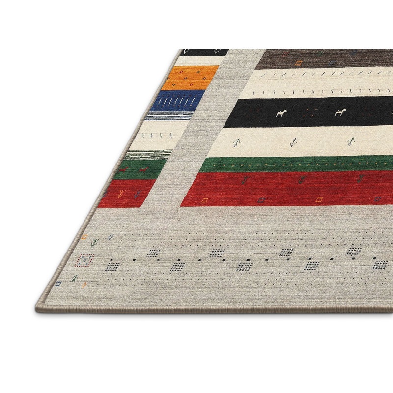 Tapis gris/rouge/vert de zone contemporaine Perignan, Rectangle 5 pi x 7 pi