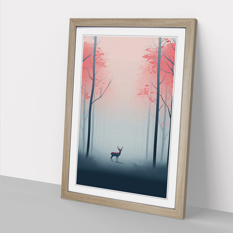 Spring Forest Minimalism - Single Picture Frame Print on Wood, Oak Framed, 34cm H x 25cm W