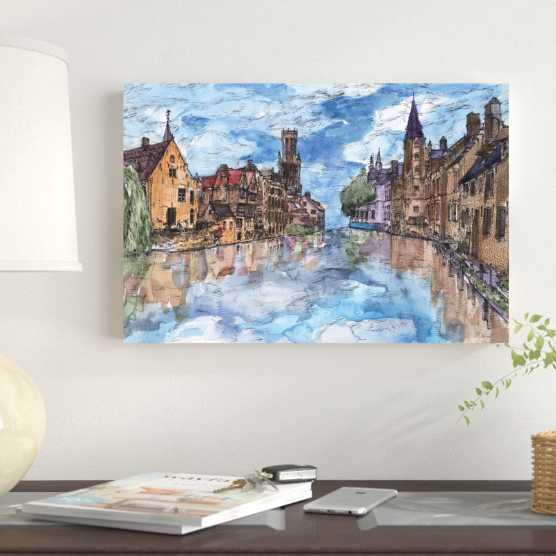 «Trip to Europe I» par Melissa Wang - peinture sur toile tendue, H 12 po x l 18 po