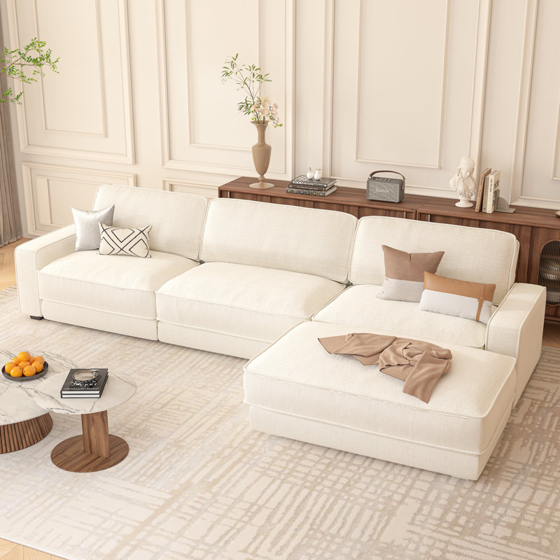 119.4" Chenille 3-Seat L-Shaped Modular Sofa, Removable & Washable Cover, 72H Compression Recovery,Soft & Skin-Friendly Upholstery - For Living Room, Office, Hotel Lobby, Apartment, And Villa