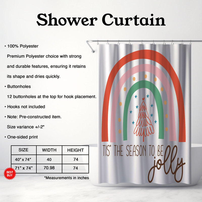 Rideau de douche 1 pièce Festive Rainbow, H 74 po x l 71 po
