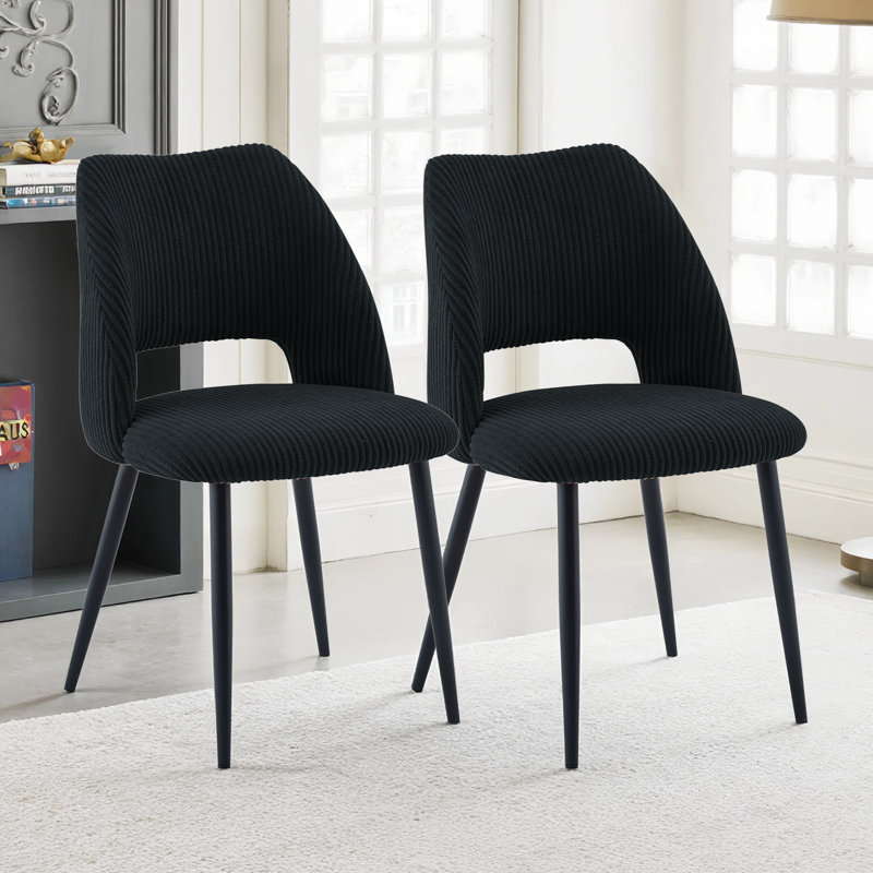 Efrat Corduroy Wide Back Upholstered Dining Chair, Black, 2