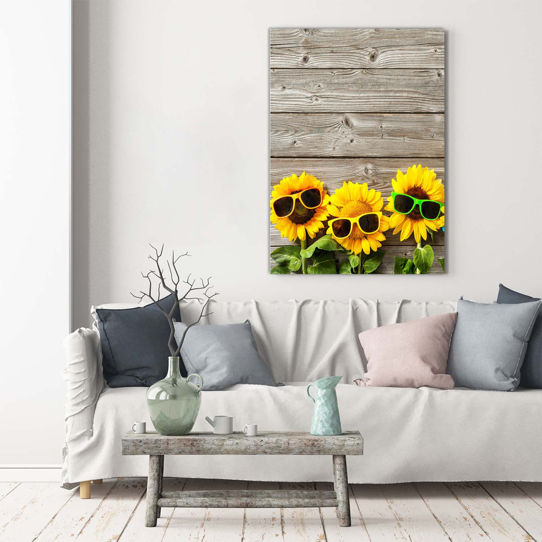 Sonnenblumen Gläser - Kunstdrucke auf Leinwand