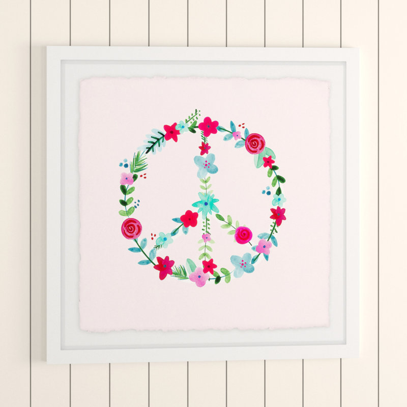 « floral paix », reproduction de peinture à l’aquarelle encadrée, H 24 po x l 24 po