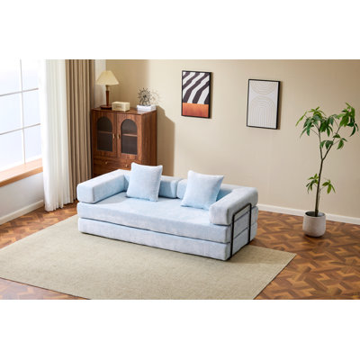 Floor Couch,Compression Sofa,Convertible Floor Sofa Bed-with Pillow Back Support Armrest,Comfy Futon Couch Lounge Sleeper Bed,Chenille fabric,for Living Room Bedroom (LIGHT-BLUE)