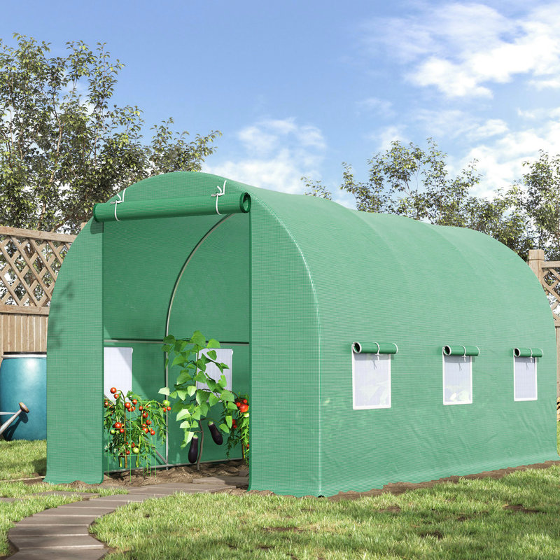 Serre 15 pi x 6 pi x 7 pi avec cadre en acier et fenêtres de ventilation, pour les jardins, bonne pénétration du soleil,