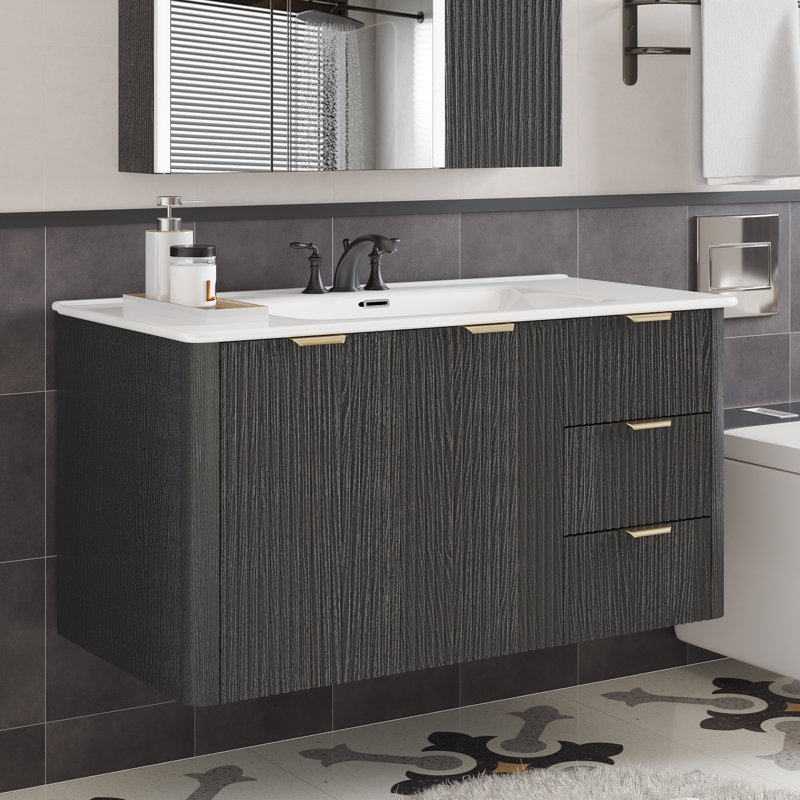Ensemble de meuble-lavabo moderne avec lavabo Mid-Century, 36", Noir