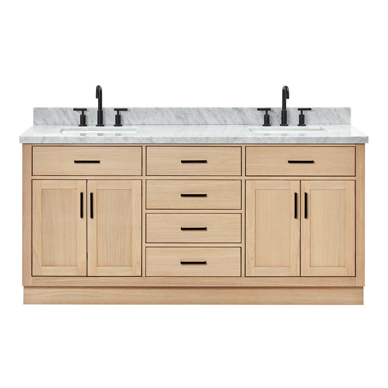 Tidworth 72'' Solid Wood Double Bathroom Vanity with 1.5'' Carrara Marble Top, Rectangular Sinks