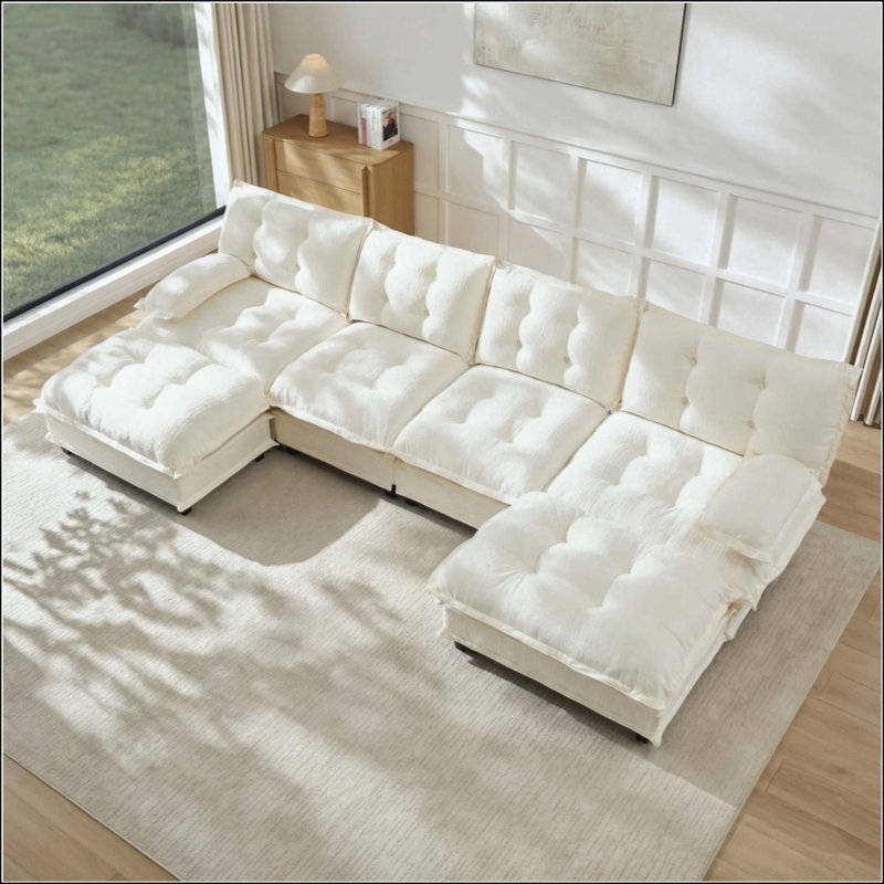 Canapé modulaire en U modulaire en U avec 2 repose-pieds, canapé 4 places en chenille profonde avec coussin en treillis confortable, chambre et appartement
