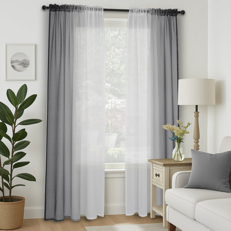 Diyon Gradient Sheer Curtains for Room Decor,Chiffon Gradient Semi Voile Rod Pocket Window Drapes,Set of 2, Gray