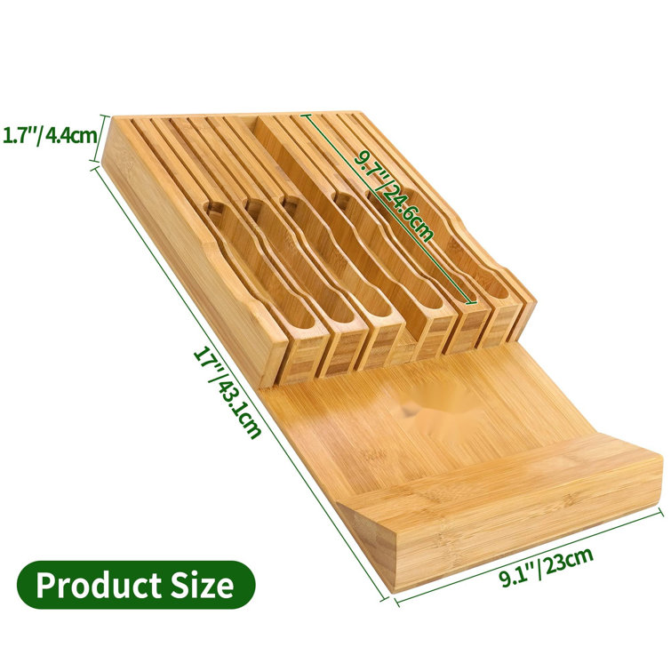 In-Drawer Knife Block,Bamboo Knife Drawer Organizer Insert, Kitchen Knife  Drawer Storage for 16 Knives PLUS a Slot for your Knife Sharpener (Without