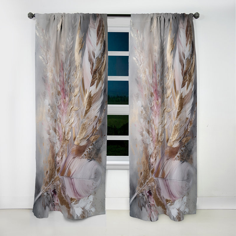 Rose plume Boho Majesty I - rideau de plumes glam - rideau occultant floral - 1 panneaux, L 52 po x L 108 po