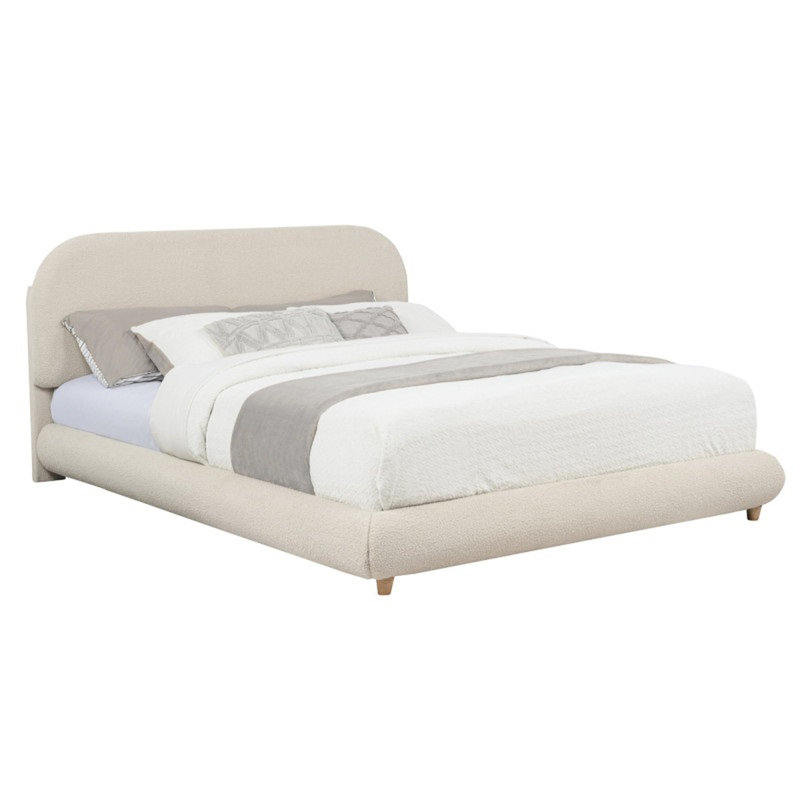 Lit plateforme contemporain à profil bas avec revêtement en molleton doux, grand, inclus et quincaillerie, pour la décoration de la chambre