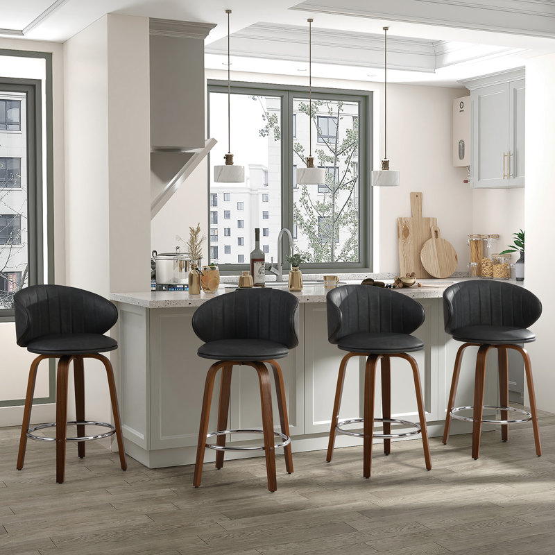 26" Upholstered Swivel Bar and Counter Stool with Wood Frame, gris