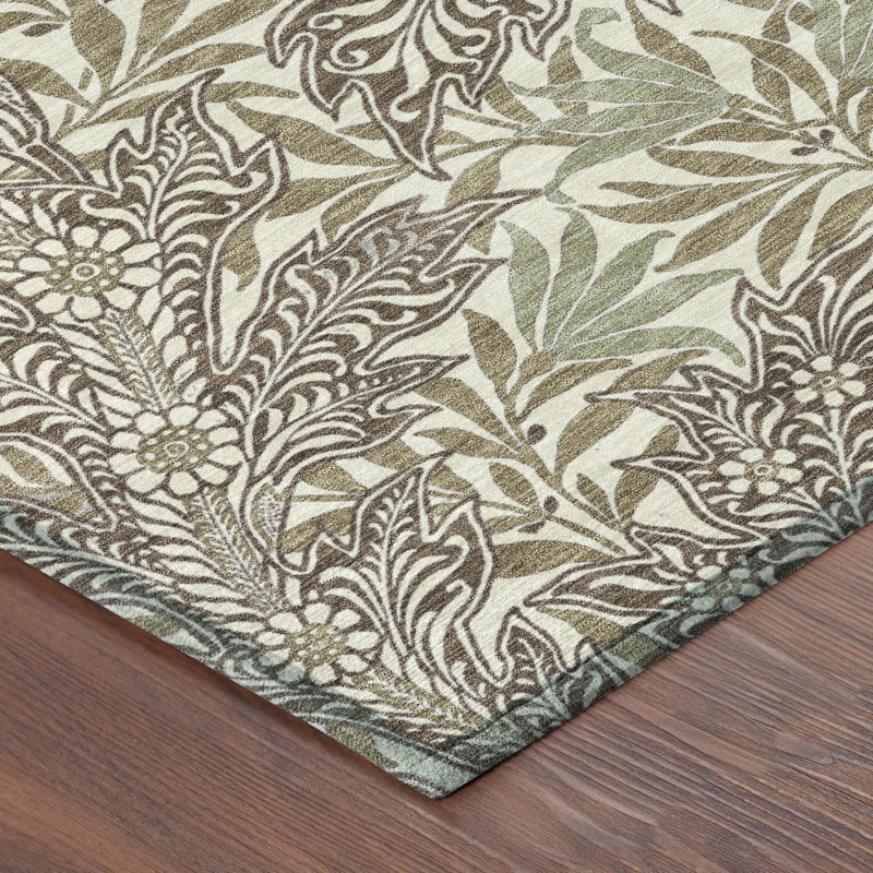 Machine Washable Indoor/Outdoor Chantille ACN2753 Botanical Rug, Coffee, 2'6" x 3'10"