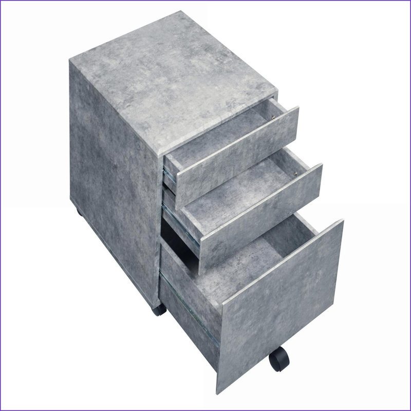 File Cabinet, 3-Drawer Matte Silver Industrial with Caster Wheels | Industrial | Office