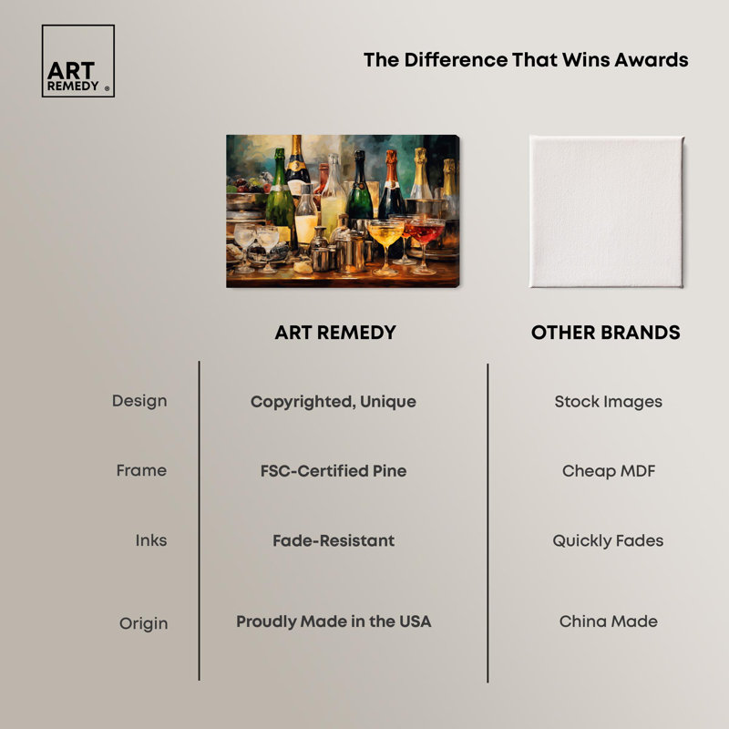 "Classy Drink Collection", art mural Glam Livingroom par Art Remedy, Toile tendue, H 10 po x l 15 po