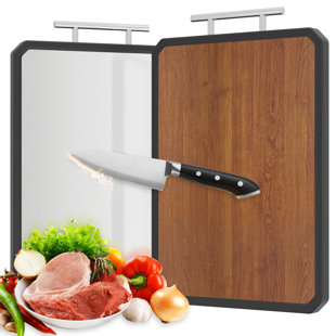 Bois et planche à découper en acier inoxydable 304 avec poignée, planche à découper double face pour la préparation des repas et le service des aliments