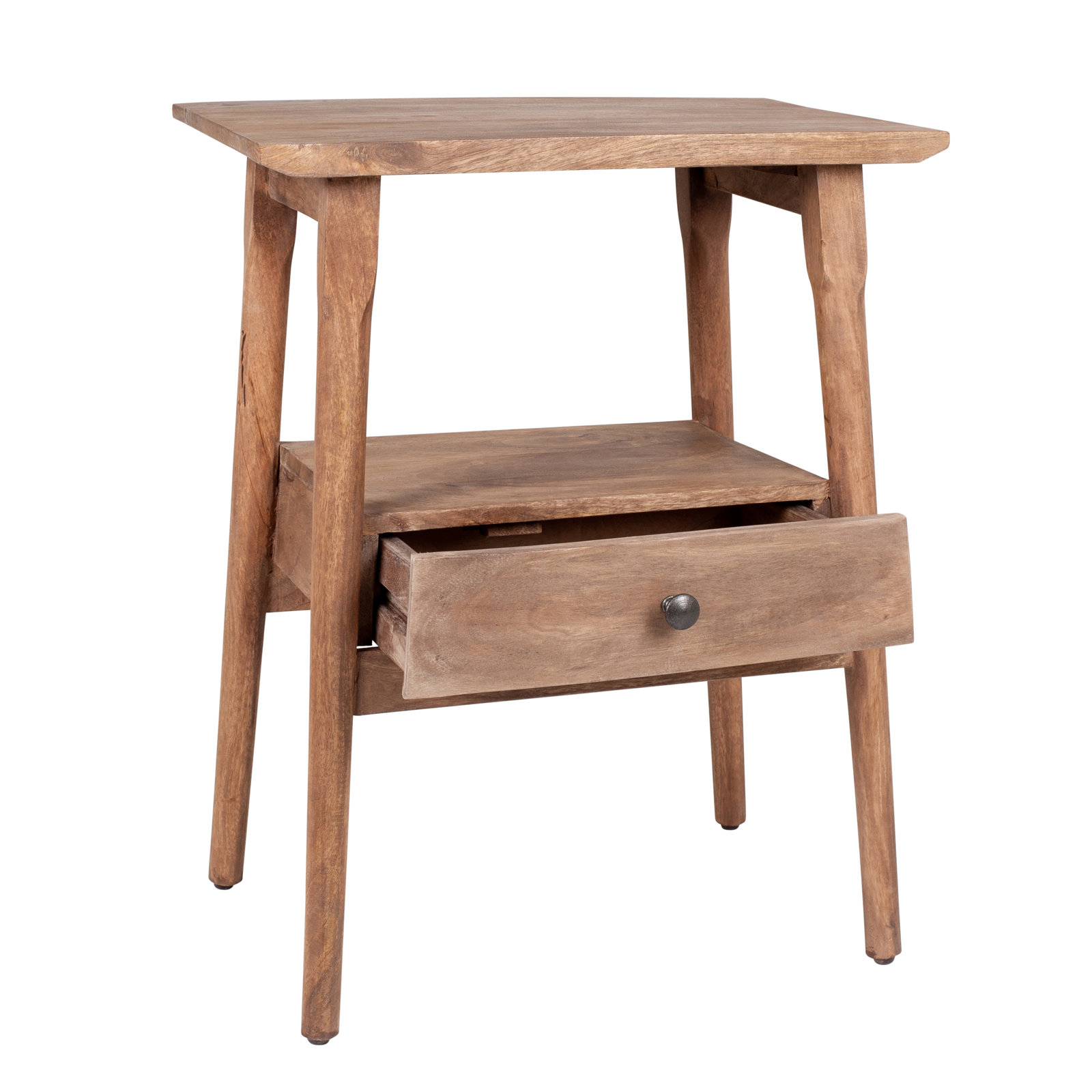Akio 1 - Drawer Solid Wood Nightstand, Brown