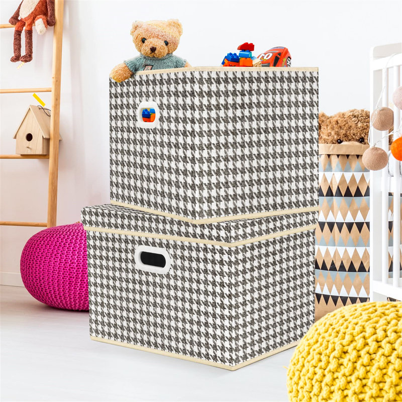 Fabric Decorative Bin, Grey/White