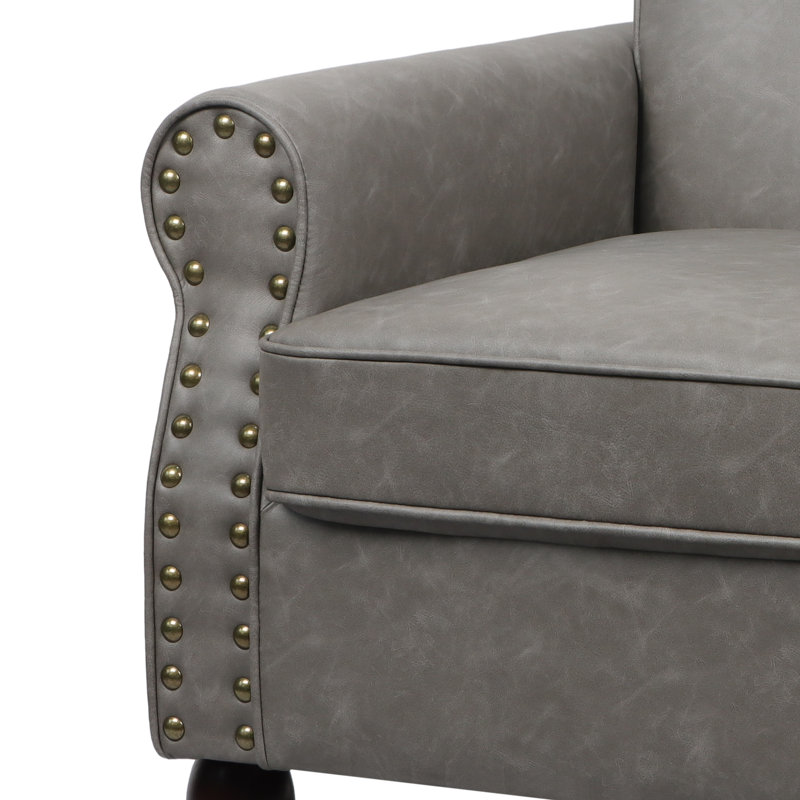 Faux Leather Armchair, Grey Faux Leather